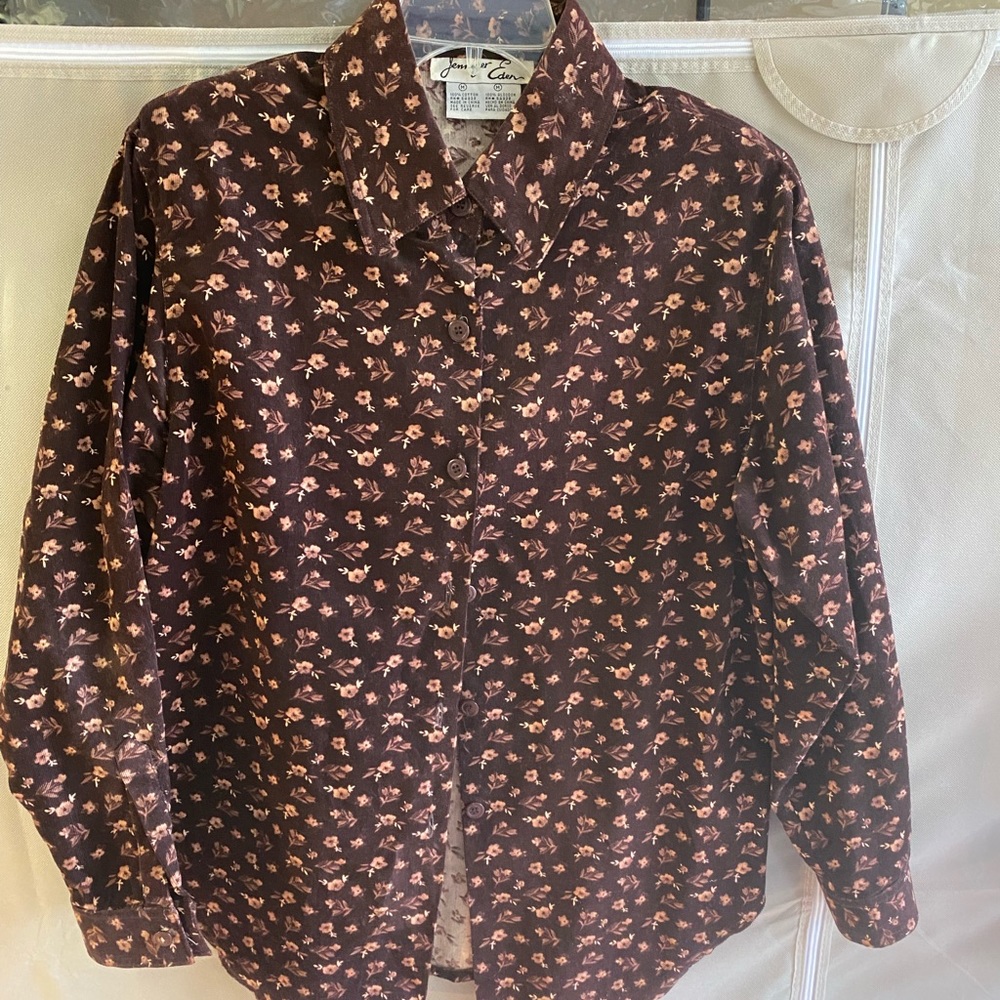 JENNIFER EDEN- Brown Floral Corduroy- Like Buttond